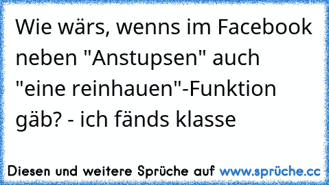 Wie wärs, wenns im Facebook neben "Anstupsen" auch "eine reinhauen"-Funktion gäb? -  ich fänds klasse